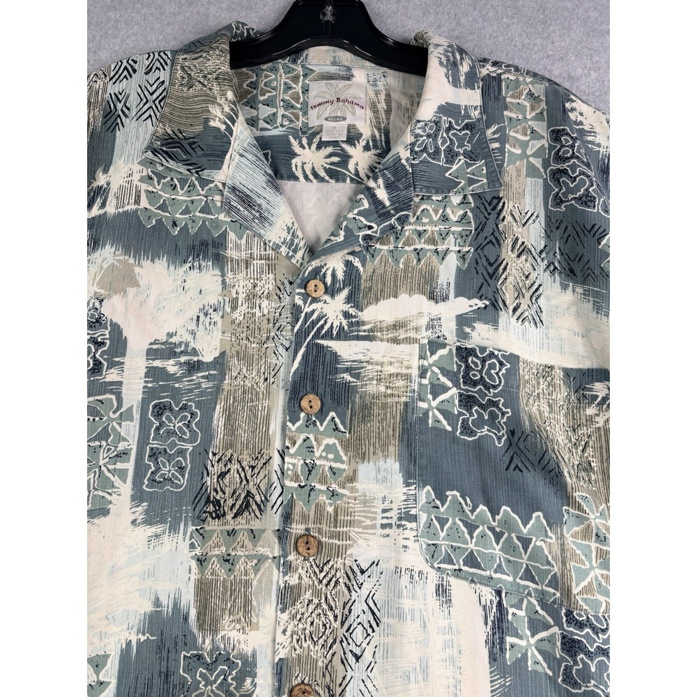 Tommy Bahama Silk Relax Shirt Men's XL Tropical/Geometric Green Hawaiian